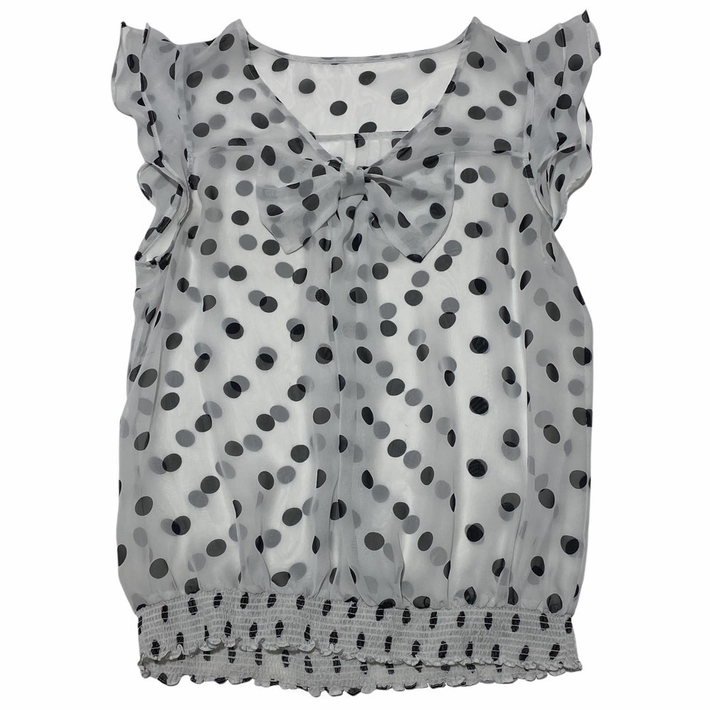 WHITE Black Polka Dot Sleeveless Smocked Blouse - Picture 5 of 8